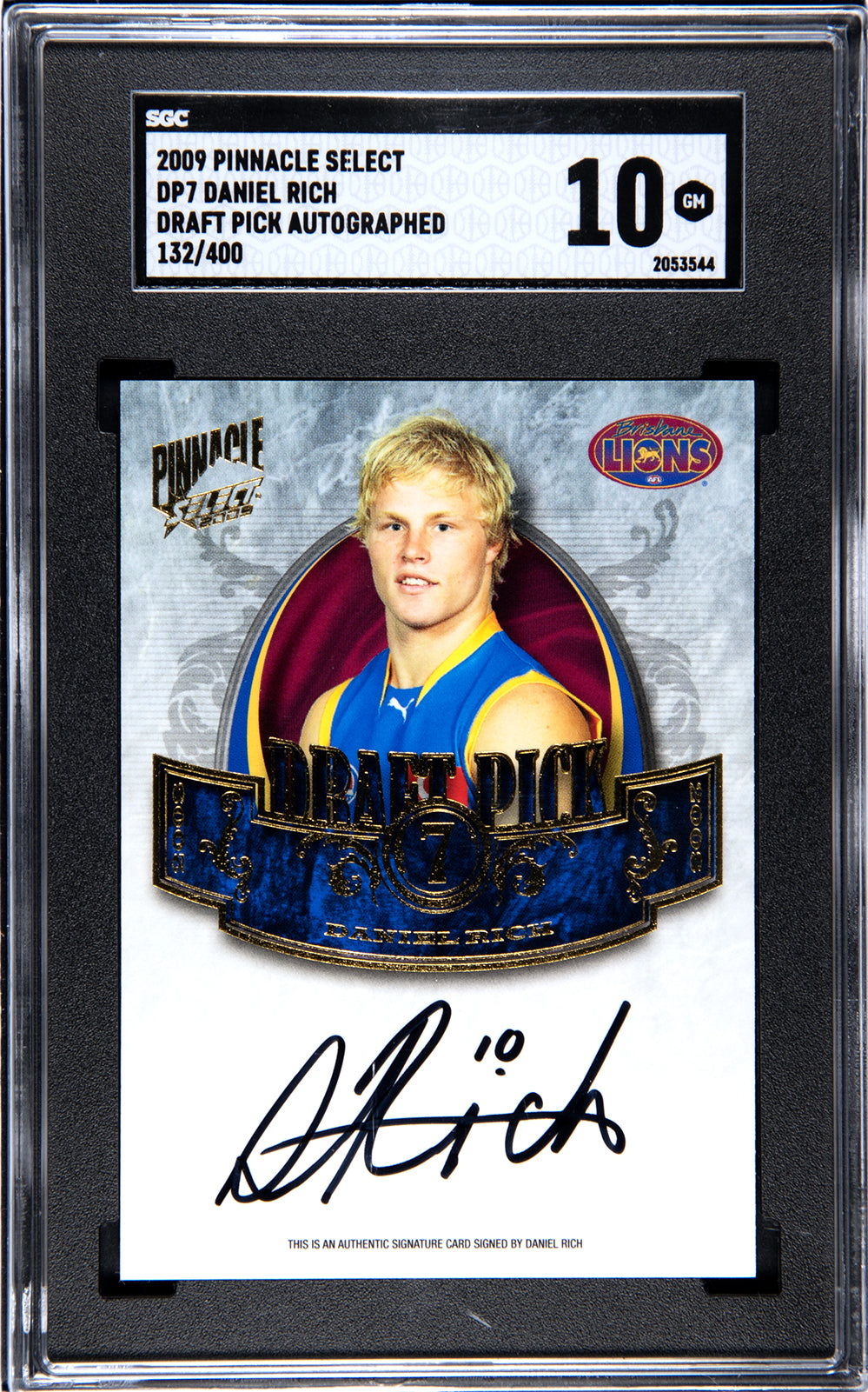 2009 Select AFL Pinnacle Daniel Rich Draft Pick Signature
