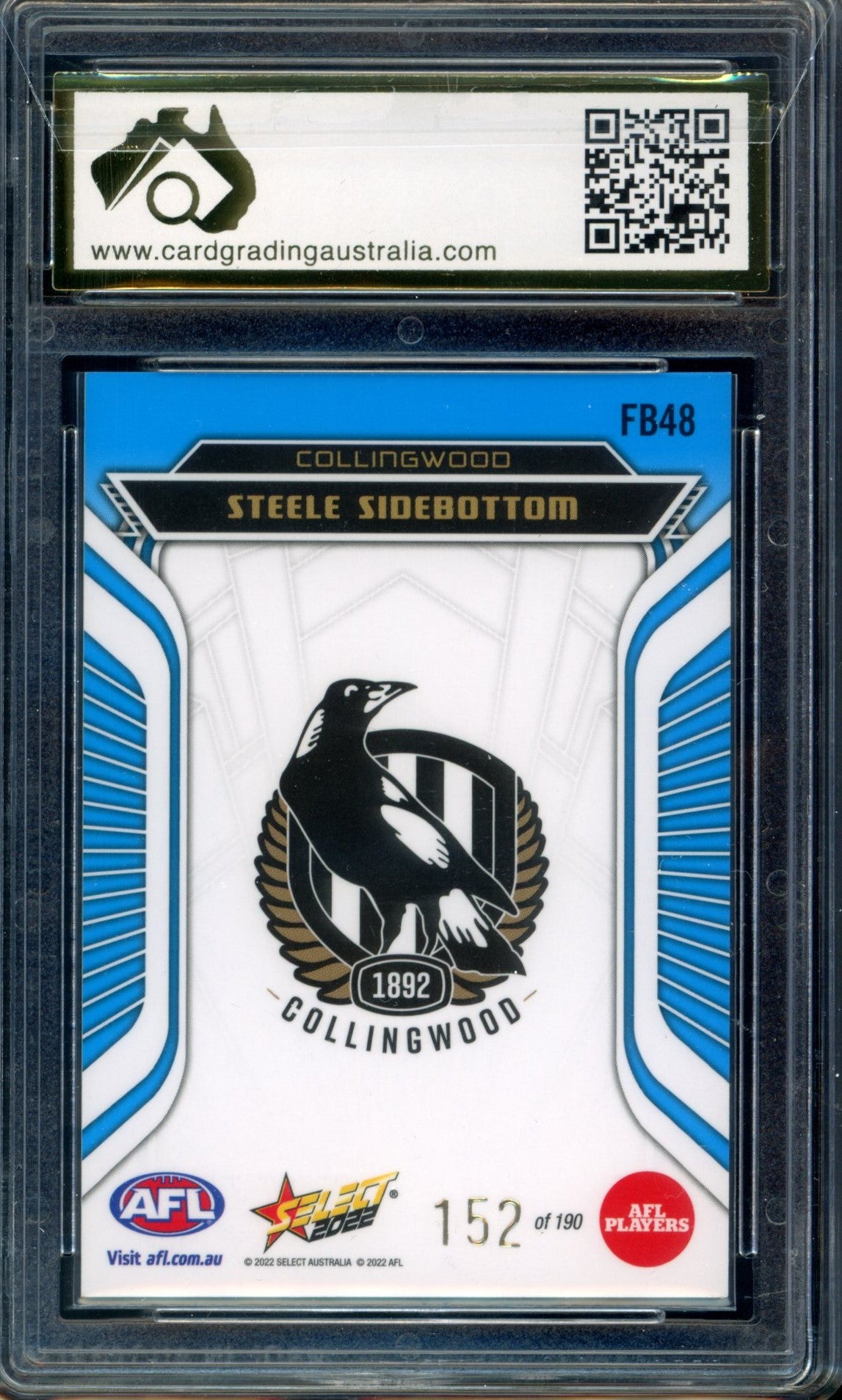 2022 Select AFL FRACTURED ARCTIC BLUE Steele Sidebottom Graded CGA 10