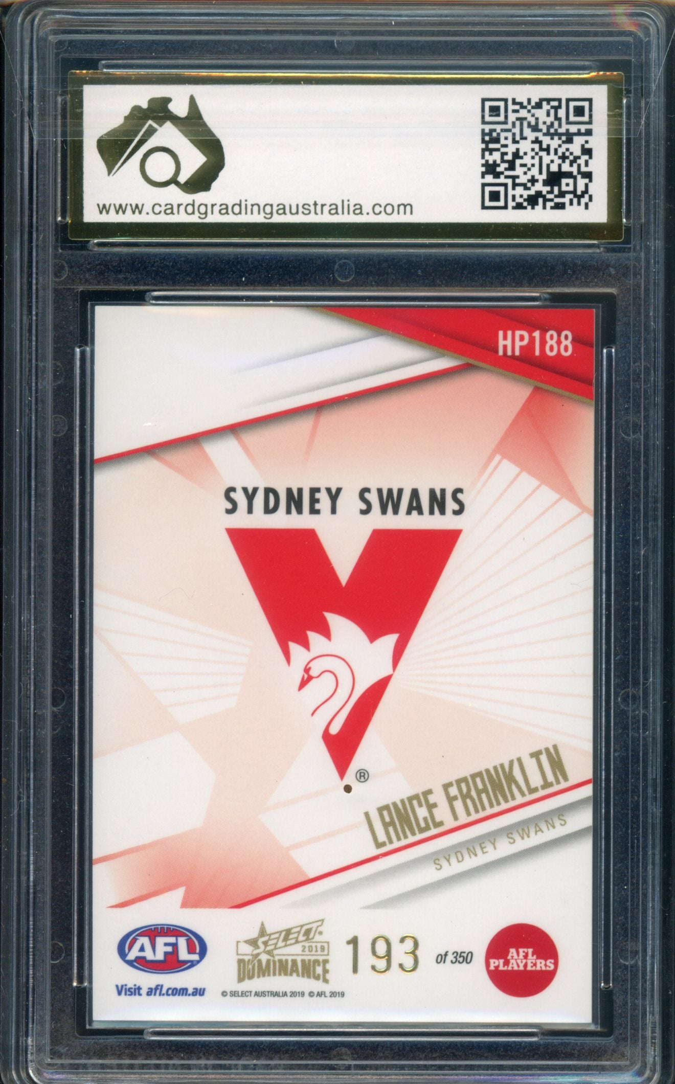 2019 Select AFL Dominance HOLO Parallel Lance Franklin Graded CGA 10